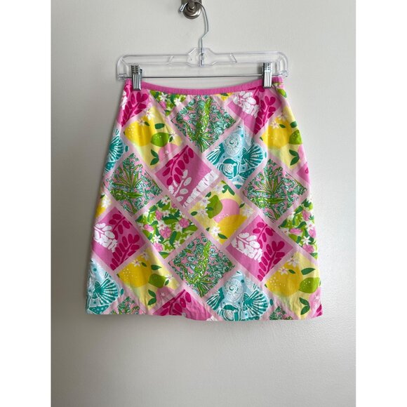 VTG Lilly Pultizer Patchwork Mini Skirt Womens 2 Floral Shells Y2K Beach - Picture 1 of 7